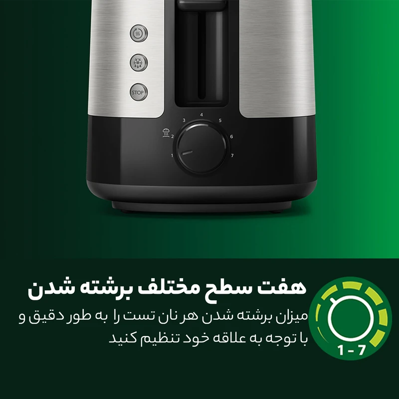 توستر نان فیلیپس مدل 2637 اصلی ( توستر 2 اسلایس فیلیپس مدل 2637، با توان 950 وات، دارای سینی جمع‌آوری خرده نان )
