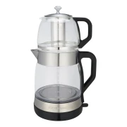 چای‌ساز روی هم گوسونیک مدل GST-783 با ظرفیت کتری 1.8 لیتر و قوری 1.2 لیتر، کنترل لمسی، فیلتر استیل ضدزنگ، پایه چرخشی 360 درجه، توان 2200 وات، نشانگر میزان آب و سیستم خاموشی خودکار