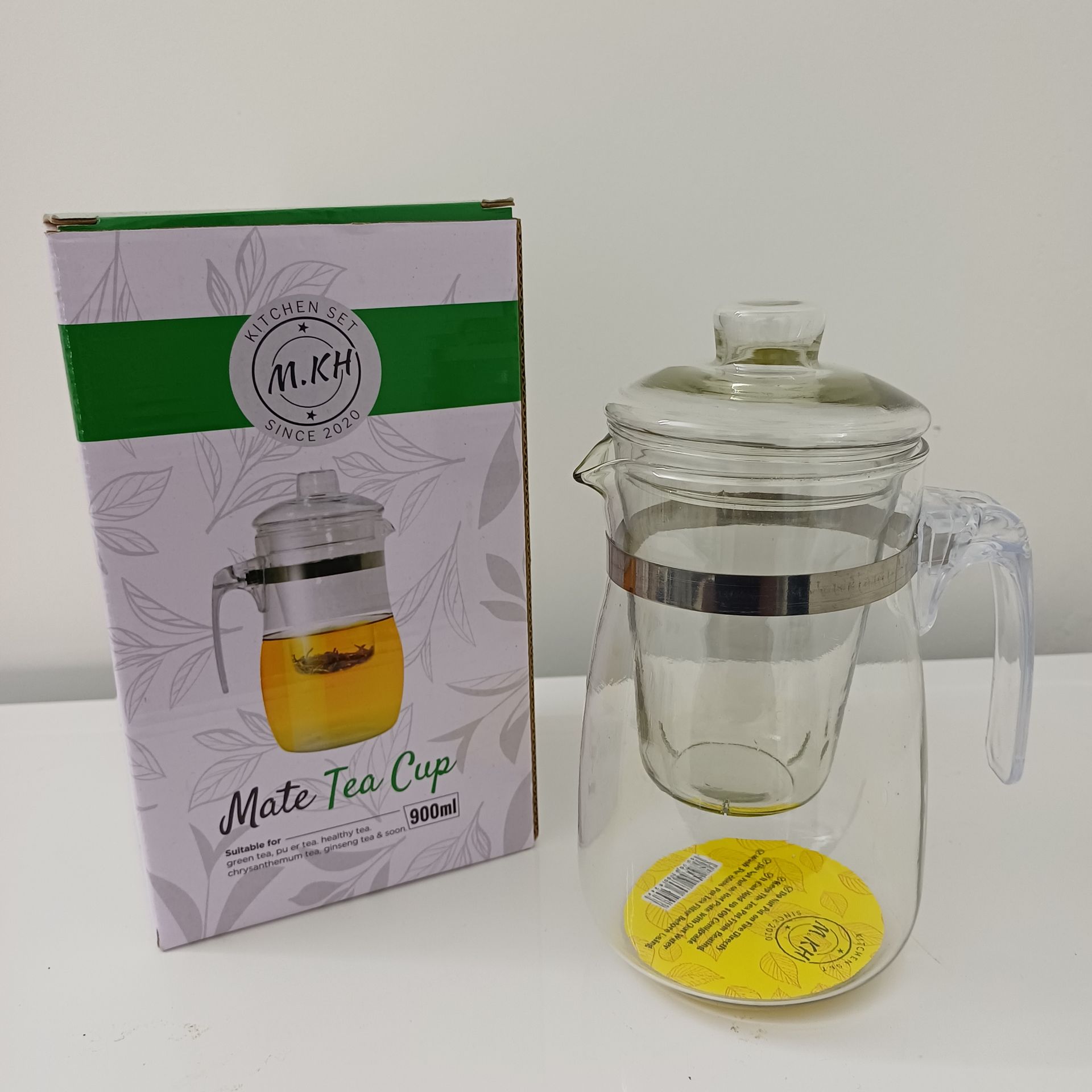 لیوان یا قوری دمنوش و چای ماته با صافی شیشه ای در دو سایز 750 و 900 میلی لیتر برند M.KH  اصلی